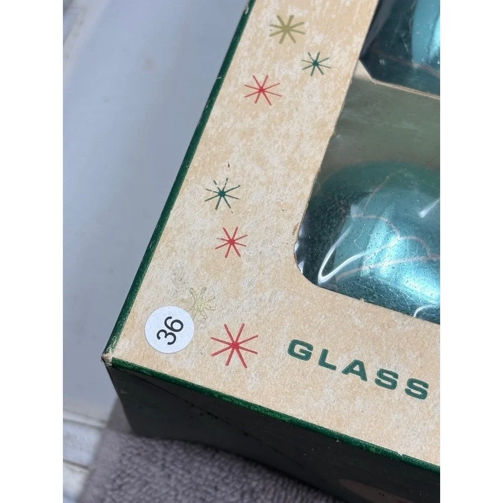 Shiny Brite Glass Ornaments Blue Silver Vintage 12pc MCM USA Made Box Set